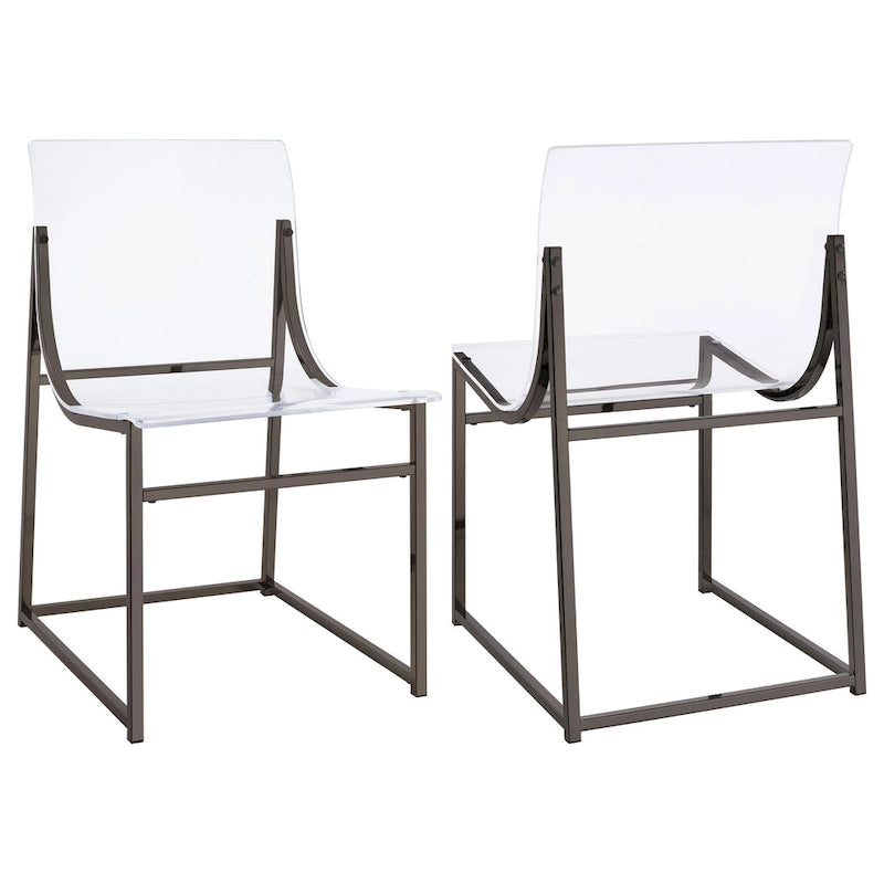 Ensemble de 2 chaises de salle à manger Dino, assise et dossier en acrylique transparent, finition nickel noir, 45,7 cm (18 pouces)