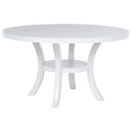 Judy Round Dining Table with Shelf and Flared Legs, White Wood 54 Inch