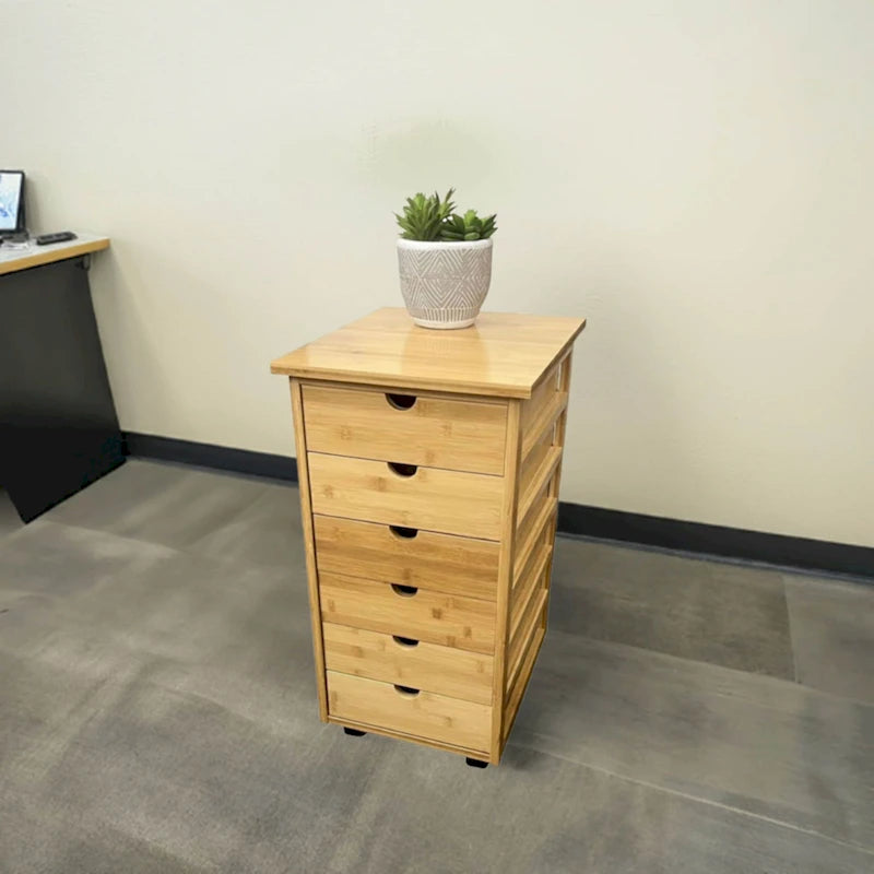 Chariot de rangement à roulettes à 6 tiroirs avec cadre en bambou massif