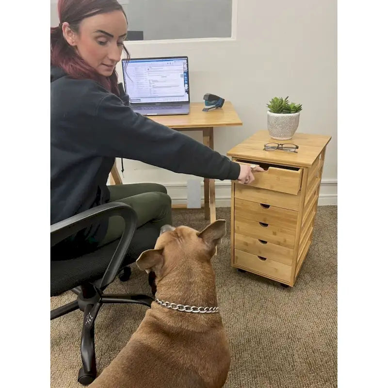 Chariot de rangement à roulettes à 6 tiroirs avec cadre en bambou massif