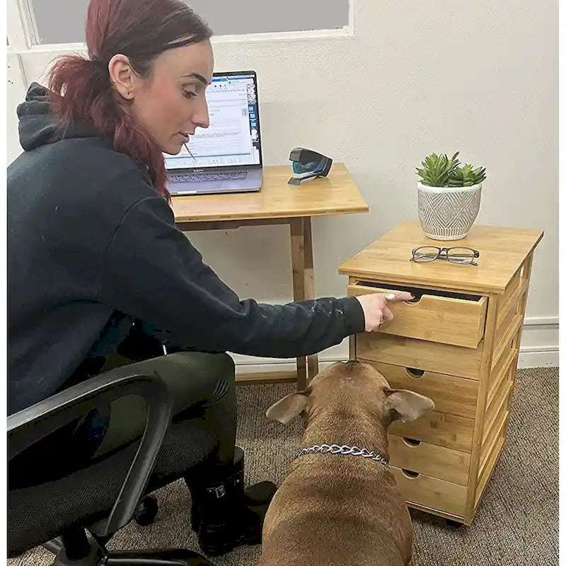 Chariot de rangement à roulettes à 6 tiroirs avec cadre en bambou massif