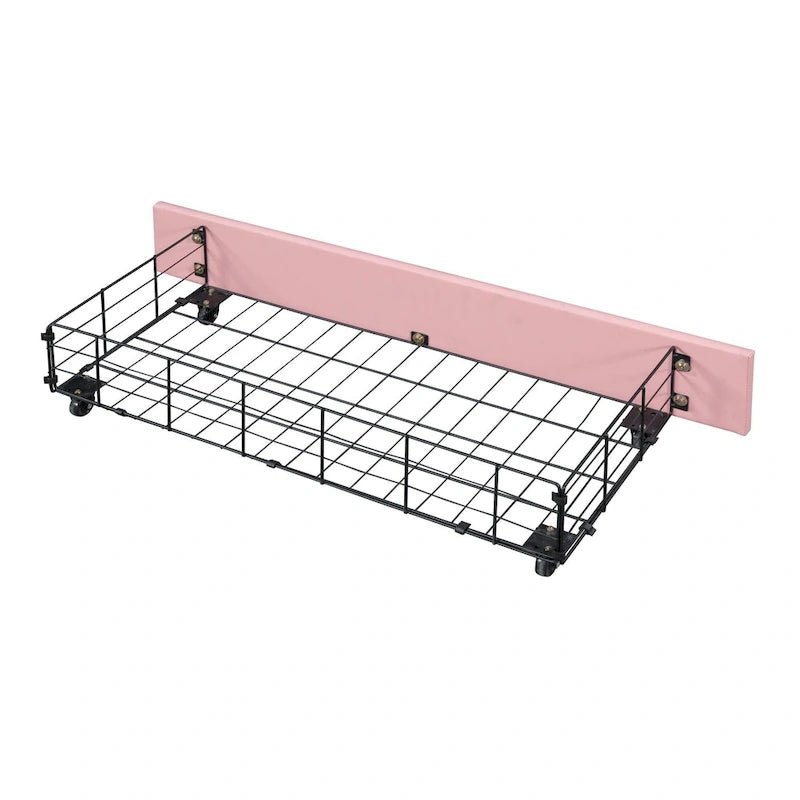 Lit princesse capitonné avec tête de lit en forme de couronne et tiroirs