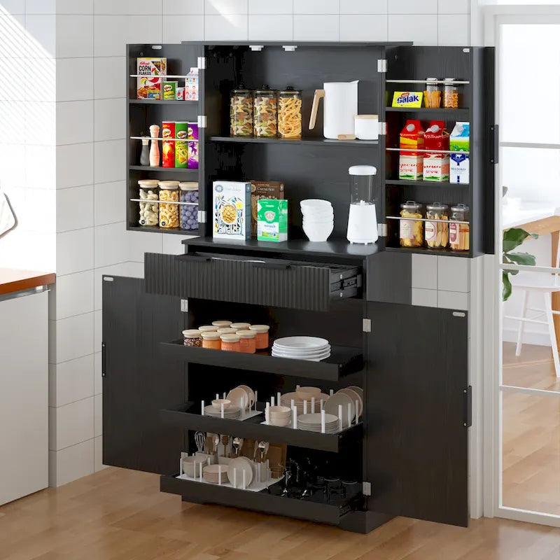 Armoire de cuisine de 72 pouces de hauteur avec 3 tiroirs pour clavier, armoire autoportante à 6 portes et étagères réglables, armoire de rangement