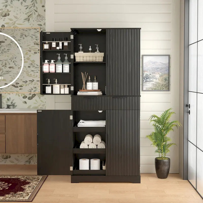 Armoire de cuisine de 72 pouces de hauteur avec 3 tiroirs pour clavier, armoire autoportante à 6 portes et étagères réglables, armoire de rangement