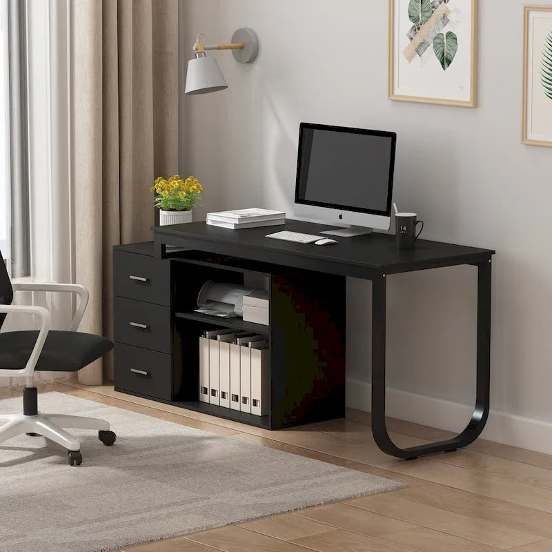 Bureau d'ordinateur en forme de L de 55 cm avec rangements, poste de travail disponible en 5 couleurs.