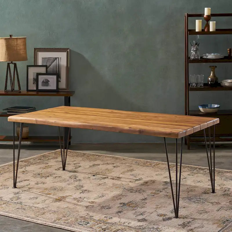 Table de salle à manger Christopher Knight Home Zion en bois d'acacia de 183 cm (72 pouces) - finition teck et métal rustique