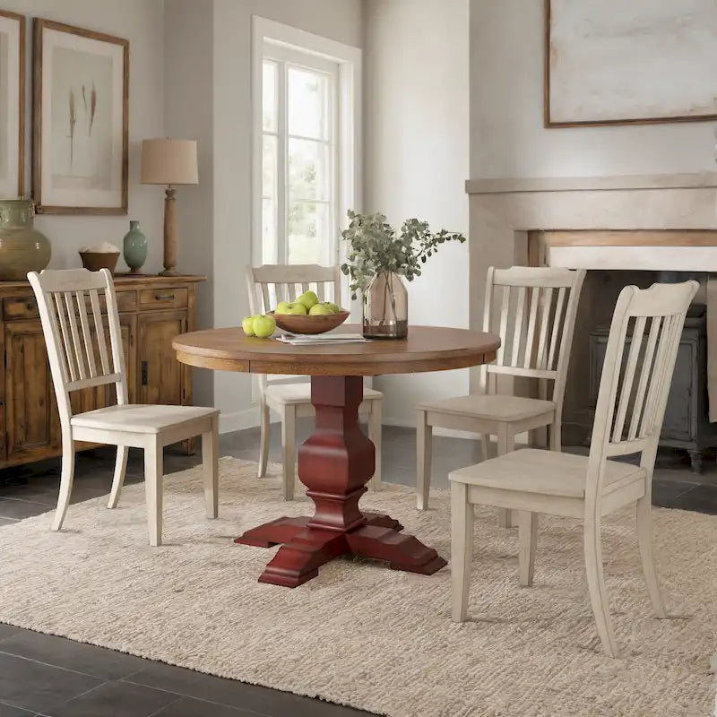 Ensemble de salle à manger Ronda 45 avec plateau rond en bois massif et chaises à dossier à fuseaux