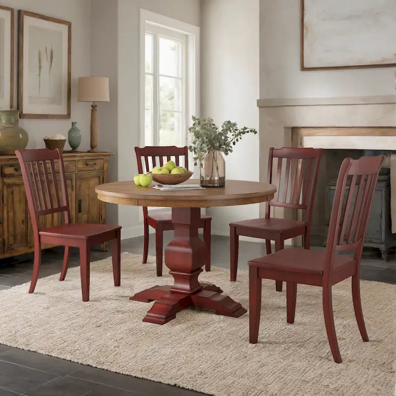 Ensemble de salle à manger Ronda 45 avec plateau rond en bois massif et chaises à dossier à fuseaux