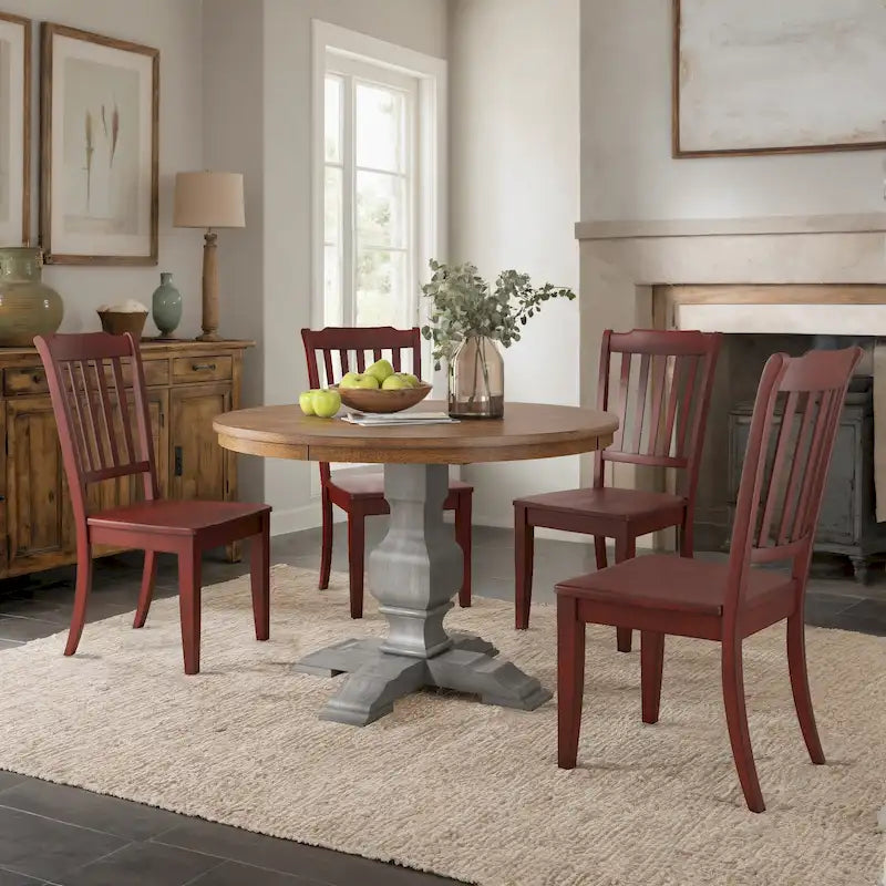 Ensemble de salle à manger Ronda 45 avec plateau rond en bois massif et chaises à dossier à fuseaux