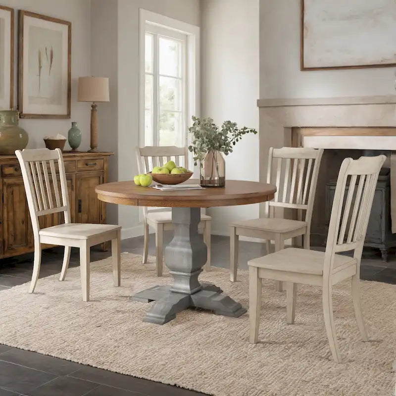 Ensemble de salle à manger Ronda 45 avec plateau rond en bois massif et chaises à dossier à fuseaux