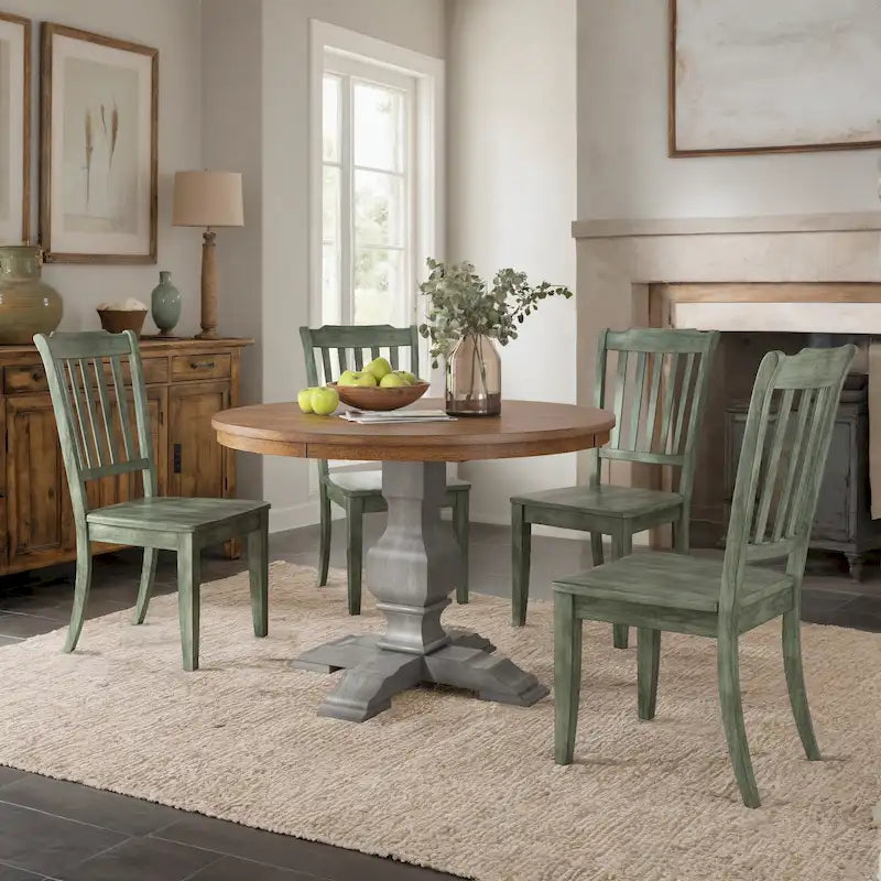 Ensemble de salle à manger Ronda 45 avec plateau rond en bois massif et chaises à dossier à fuseaux