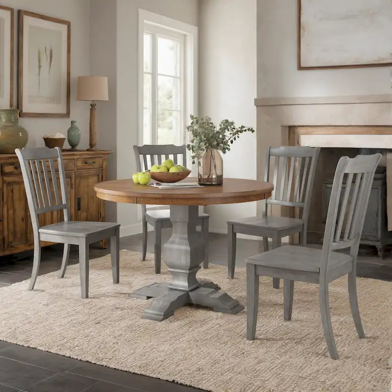 Ensemble de salle à manger Ronda 45 avec plateau rond en bois massif et chaises à dossier à fuseaux