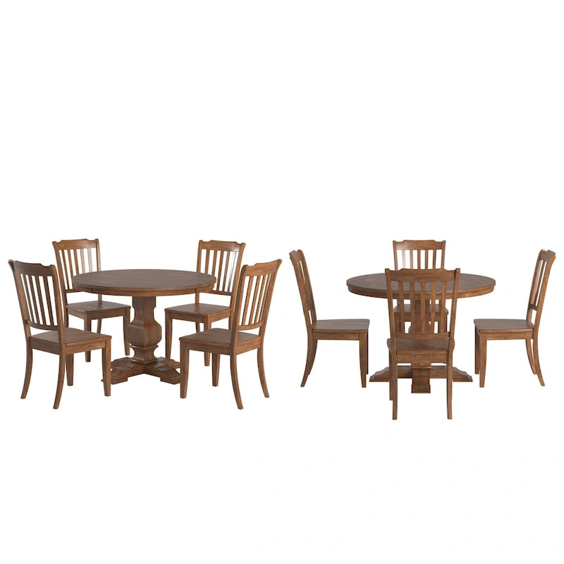 Ensemble de salle à manger Ronda 45 avec plateau rond en bois massif et chaises à dossier à fuseaux