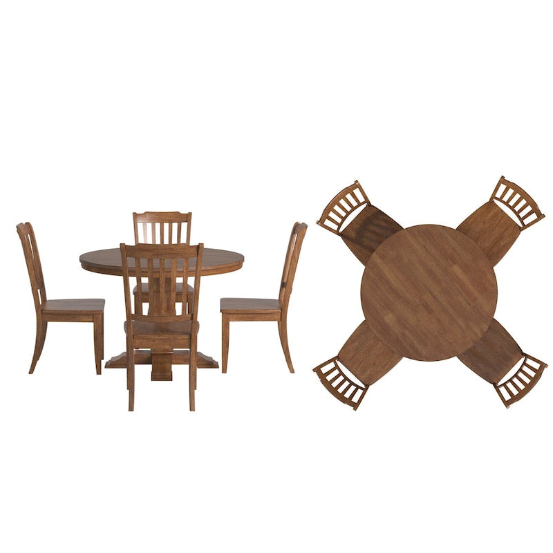 Ensemble de salle à manger Ronda 45 avec plateau rond en bois massif et chaises à dossier à fuseaux