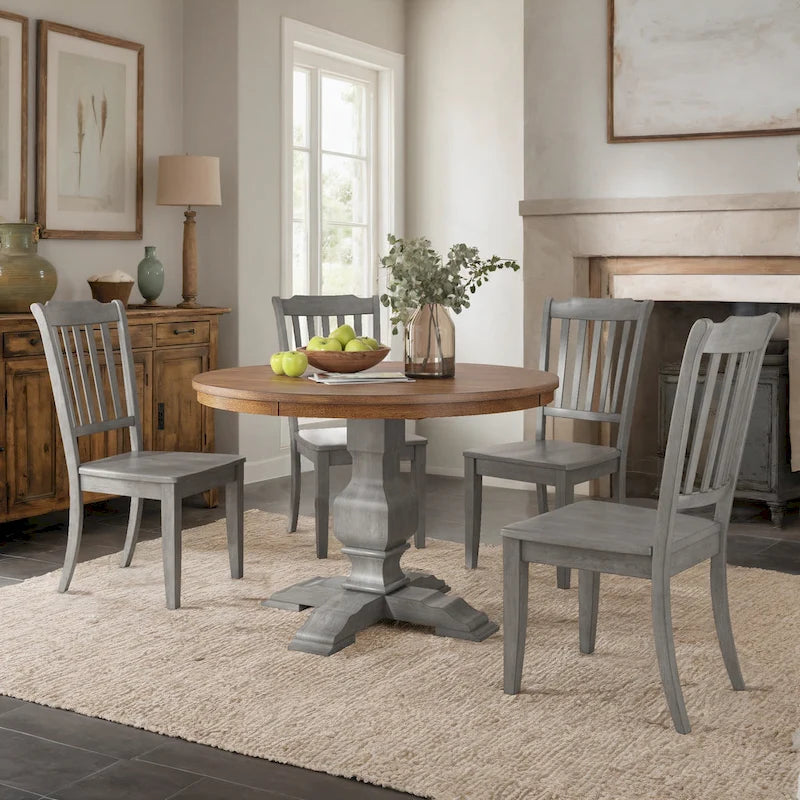 Ensemble de salle à manger Ronda 45 avec plateau rond en bois massif et chaises à dossier à fuseaux