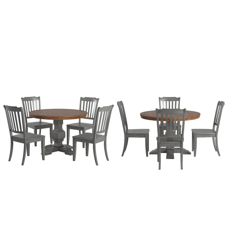 Ensemble de salle à manger Ronda 45 avec plateau rond en bois massif et chaises à dossier à fuseaux