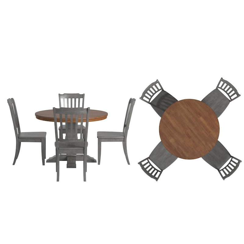 Ensemble de salle à manger Ronda 45 avec plateau rond en bois massif et chaises à dossier à fuseaux