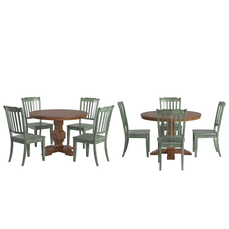 Ensemble de salle à manger Ronda 45 avec plateau rond en bois massif et chaises à dossier à fuseaux