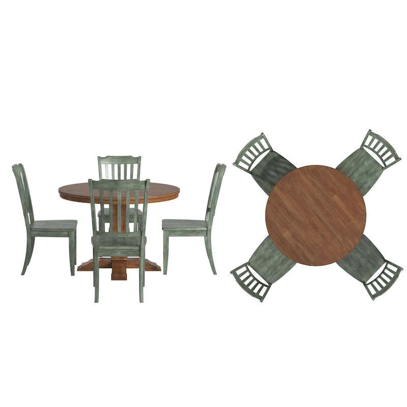 Ensemble de salle à manger Ronda 45 avec plateau rond en bois massif et chaises à dossier à fuseaux