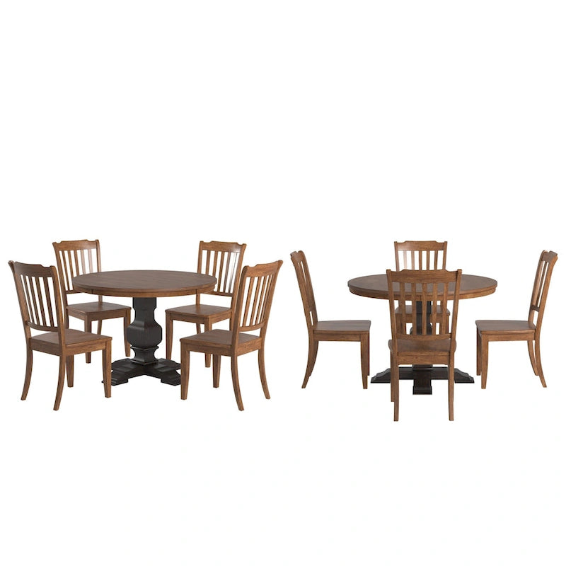 Ensemble de salle à manger Ronda 45 avec plateau rond en bois massif et chaises à dossier à fuseaux