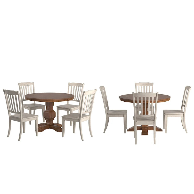 Ensemble de salle à manger Ronda 45 avec plateau rond en bois massif et chaises à dossier à fuseaux