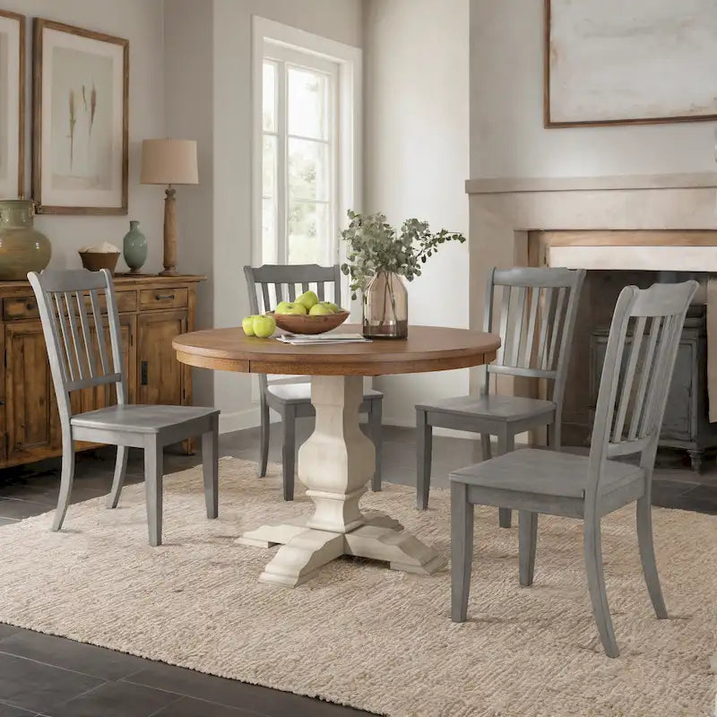 Ensemble de salle à manger Ronda 45 avec plateau rond en bois massif et chaises à dossier à fuseaux