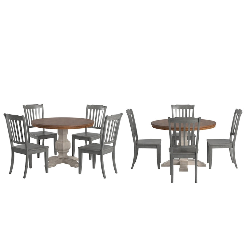 Ensemble de salle à manger Ronda 45 avec plateau rond en bois massif et chaises à dossier à fuseaux