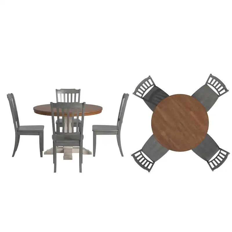 Ensemble de salle à manger Ronda 45 avec plateau rond en bois massif et chaises à dossier à fuseaux