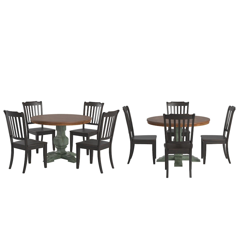 Ensemble de salle à manger Ronda 45 avec plateau rond en bois massif et chaises à dossier à fuseaux