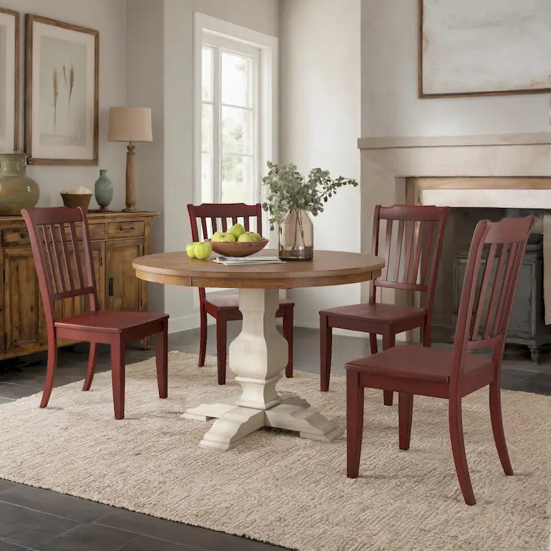 Ensemble de salle à manger Ronda 45 avec plateau rond en bois massif et chaises à dossier à fuseaux