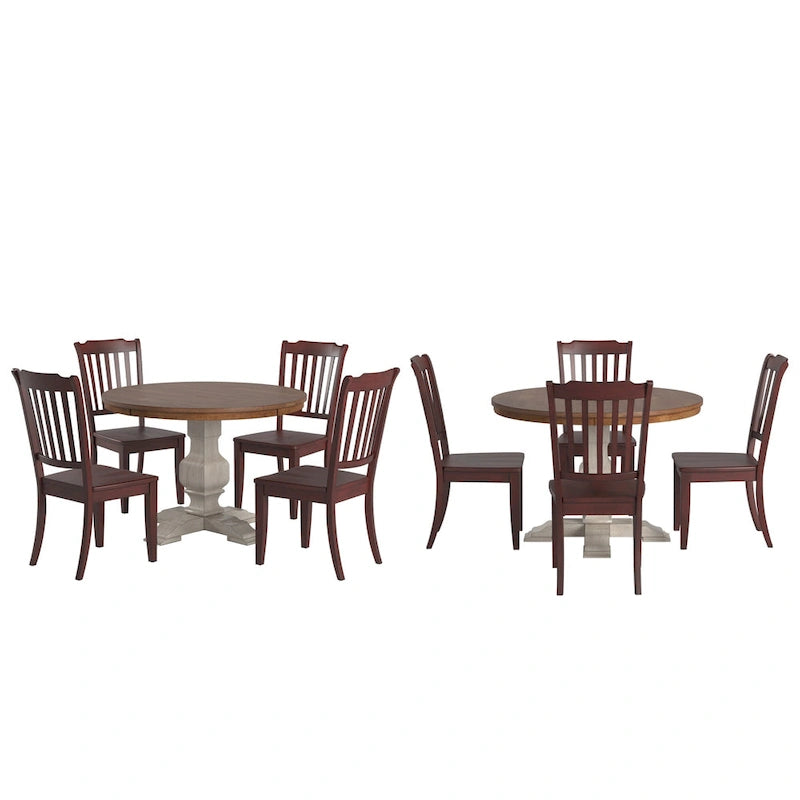 Ensemble de salle à manger Ronda 45 avec plateau rond en bois massif et chaises à dossier à fuseaux