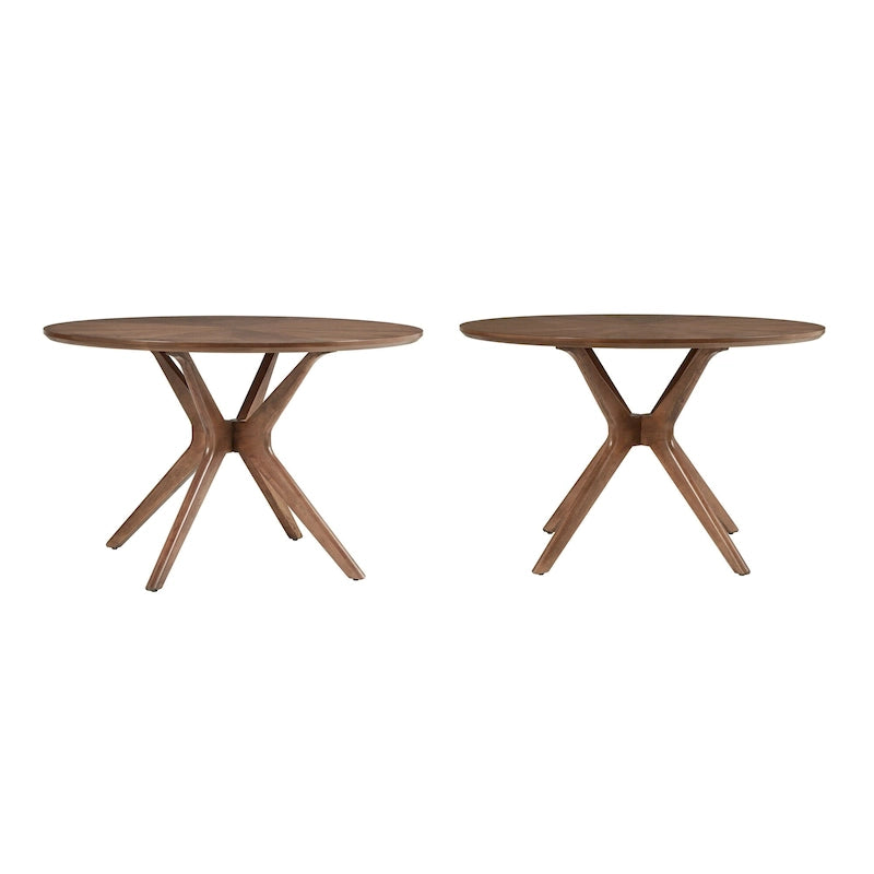 Table de salle à manger ronde Sylvestria, finition noyer, style milieu du siècle