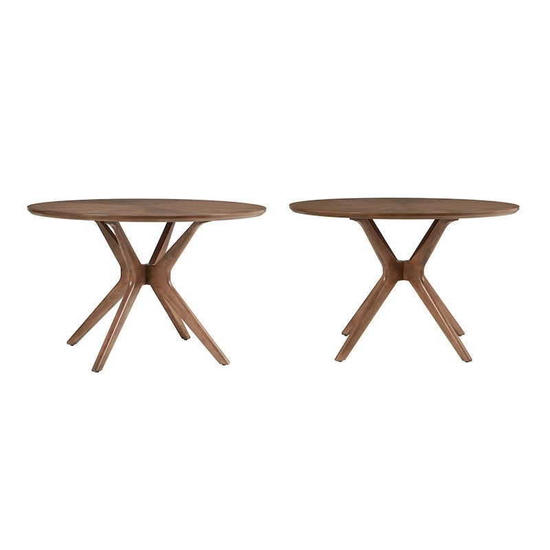 Table de salle à manger ronde Sylvestria, finition noyer, style milieu du siècle