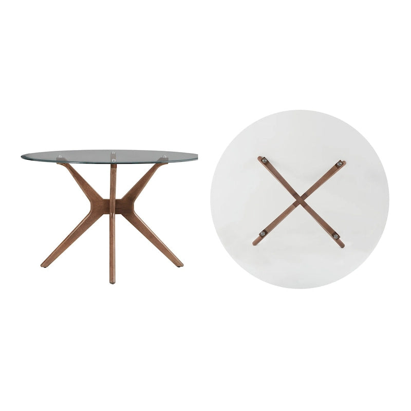 Table de salle à manger ronde Sylvestria, finition noyer, style milieu du siècle