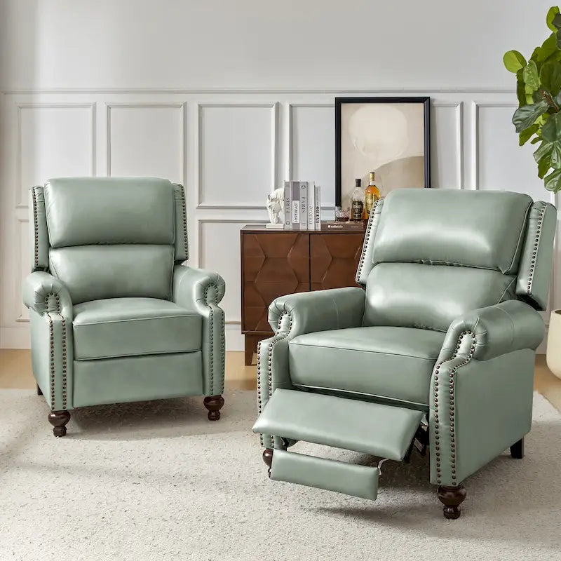 Ensemble de 2 fauteuils inclinables Gabriela en cuir véritable, style moderne du milieu du siècle, ornés de clous décoratifs, par HULALA HOME