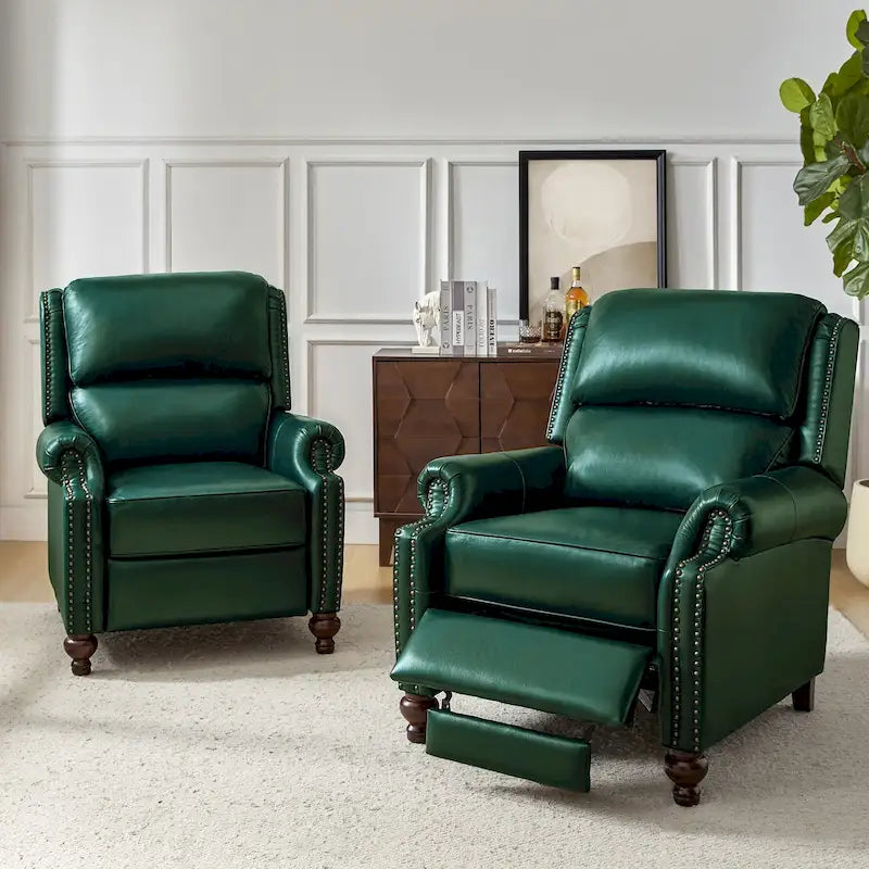 Ensemble de 2 fauteuils inclinables Gabriela en cuir véritable, style moderne du milieu du siècle, ornés de clous décoratifs, par HULALA HOME