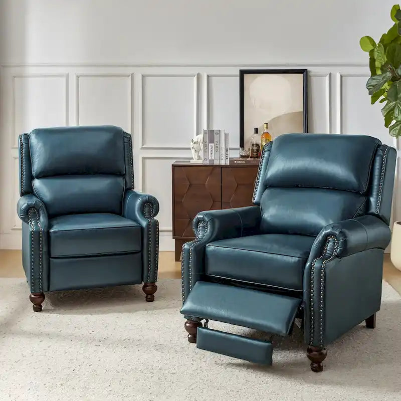 Ensemble de 2 fauteuils inclinables Gabriela en cuir véritable, style moderne du milieu du siècle, ornés de clous décoratifs, par HULALA HOME