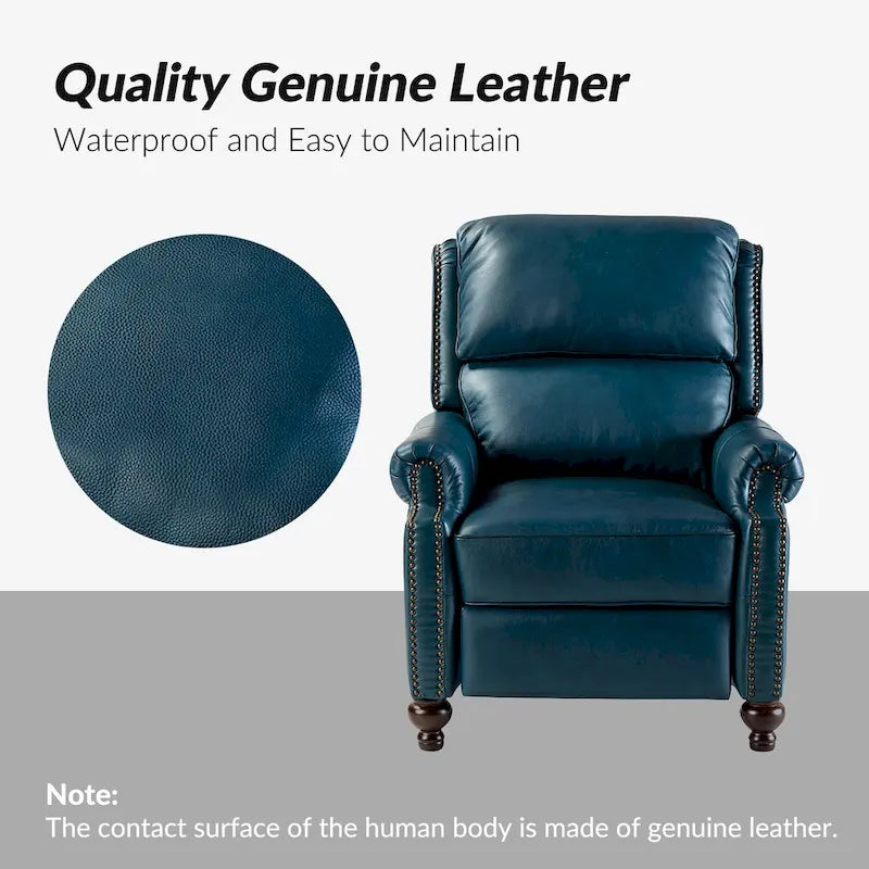 Ensemble de 2 fauteuils inclinables Gabriela en cuir véritable, style moderne du milieu du siècle, ornés de clous décoratifs, par HULALA HOME