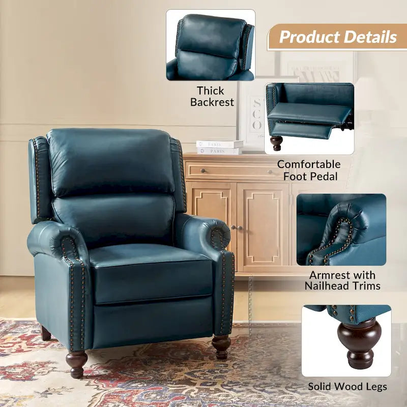 Ensemble de 2 fauteuils inclinables Gabriela en cuir véritable, style moderne du milieu du siècle, ornés de clous décoratifs, par HULALA HOME