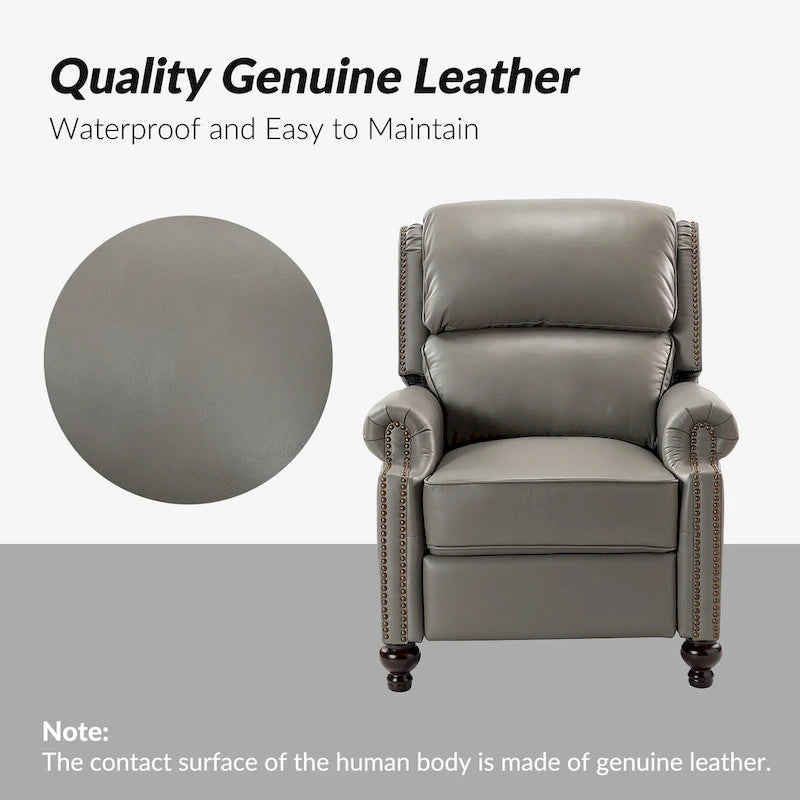 Ensemble de 2 fauteuils inclinables Gabriela en cuir véritable, style moderne du milieu du siècle, ornés de clous décoratifs, par HULALA HOME