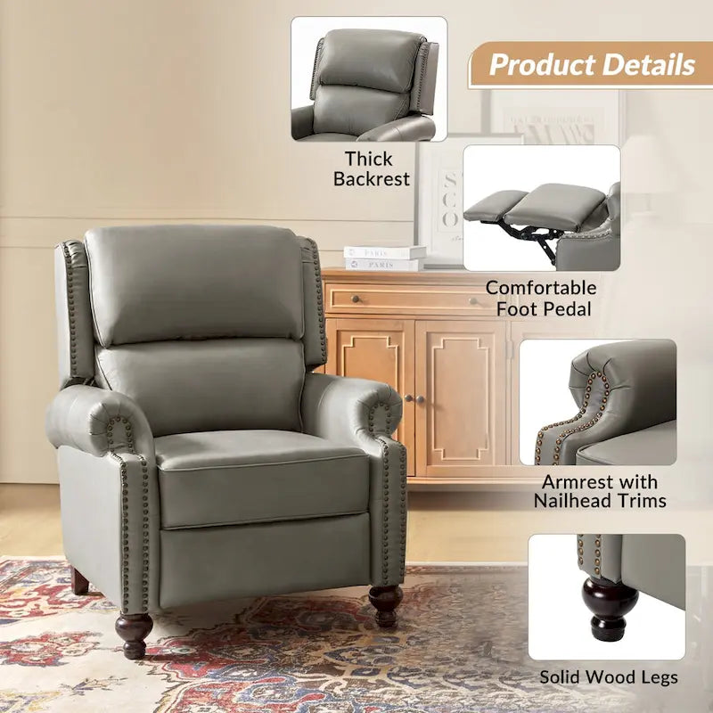 Ensemble de 2 fauteuils inclinables Gabriela en cuir véritable, style moderne du milieu du siècle, ornés de clous décoratifs, par HULALA HOME