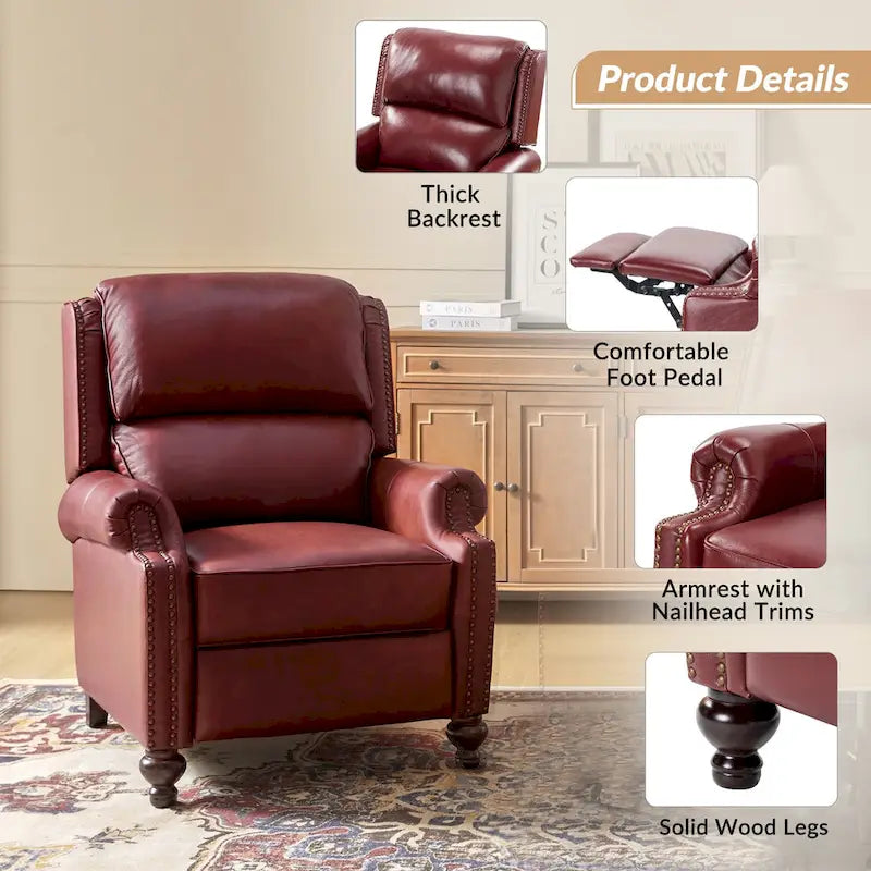 Ensemble de 2 fauteuils inclinables Gabriela en cuir véritable, style moderne du milieu du siècle, ornés de clous décoratifs, par HULALA HOME