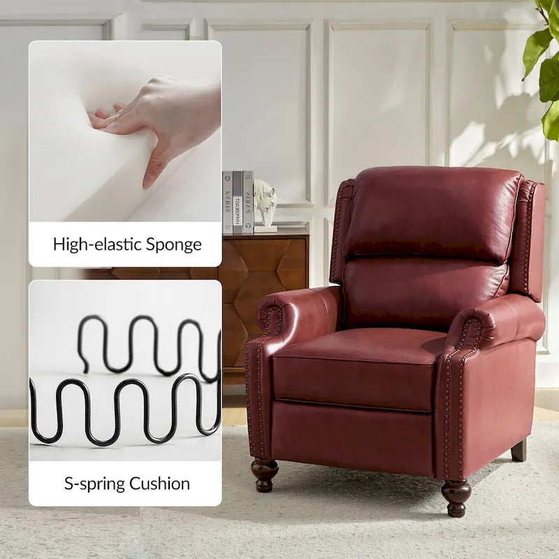 Ensemble de 2 fauteuils inclinables Gabriela en cuir véritable, style moderne du milieu du siècle, ornés de clous décoratifs, par HULALA HOME