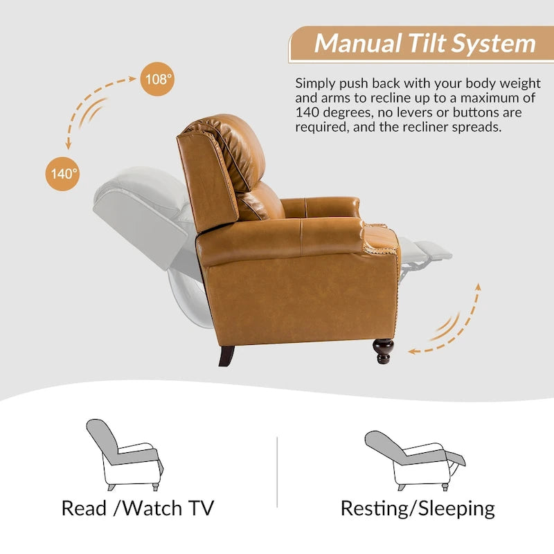 Ensemble de 2 fauteuils inclinables Gabriela en cuir véritable, style moderne du milieu du siècle, ornés de clous décoratifs, par HULALA HOME