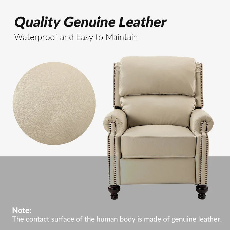 Ensemble de 2 fauteuils inclinables Gabriela en cuir véritable, style moderne du milieu du siècle, ornés de clous décoratifs, par HULALA HOME