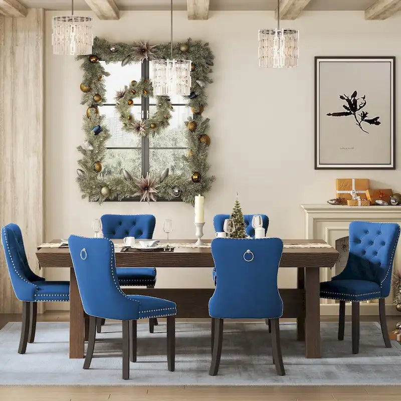 Ensemble de 6 chaises de salle à manger capitonnées en velours avec pieds en bois massif