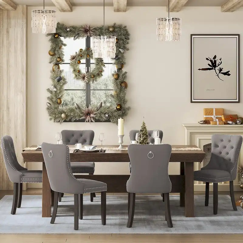 Ensemble de 6 chaises de salle à manger capitonnées en velours avec pieds en bois massif