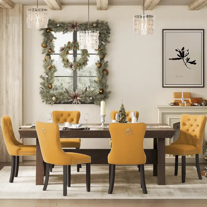 Ensemble de 6 chaises de salle à manger capitonnées en velours avec pieds en bois massif