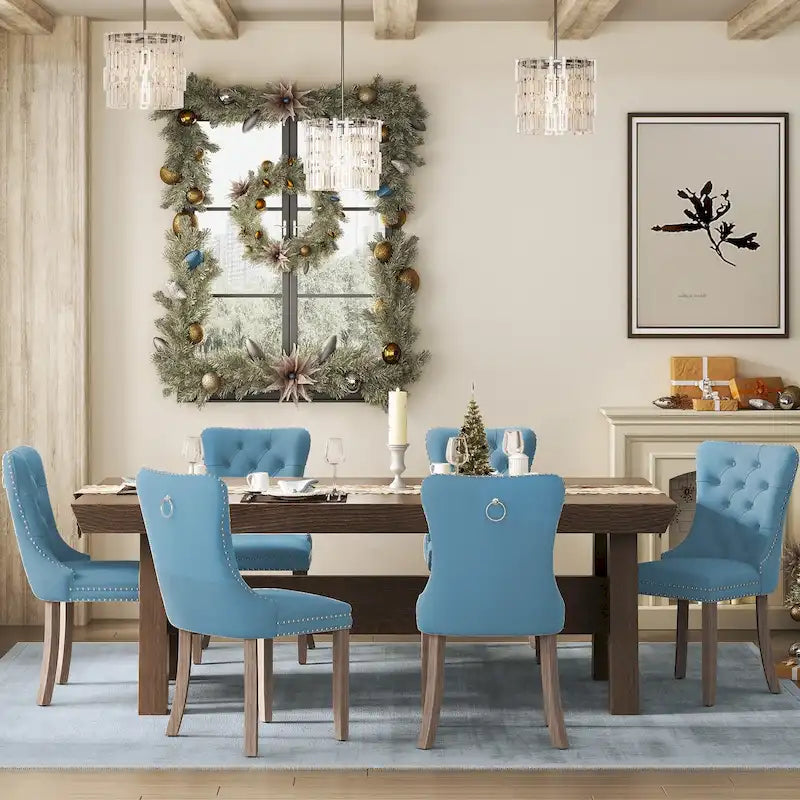 Ensemble de 6 chaises de salle à manger capitonnées en velours avec pieds en bois massif