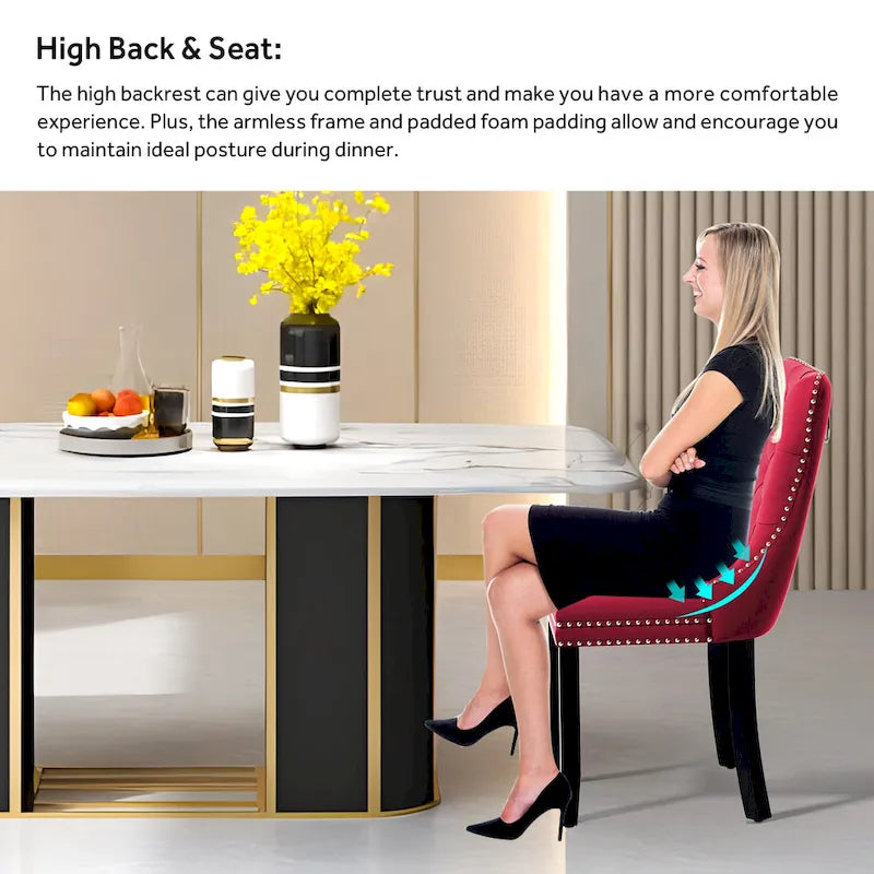 Ensemble de 6 chaises de salle à manger capitonnées en velours avec pieds en bois massif